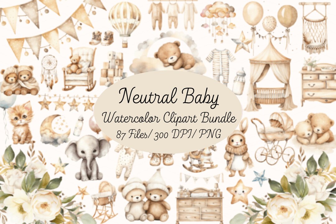 Gender Neutral Baby Clipart Watercolor Neutral Baby Shower Clipart