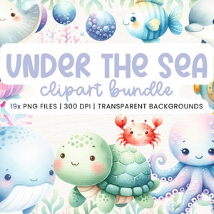 Adorable Ocean Clipart Set- Cute Underwater Sea Creatures and Nautical Elements, Perfect for Kids Projects and Educational Gifts, Sea Animal