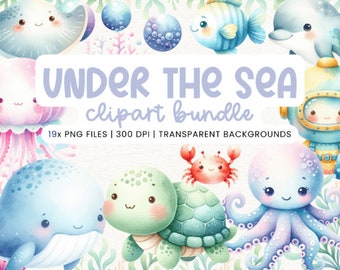 Adorable Ocean Clipart Set- Cute Underwater Sea Creatures and Nautical Elements, Perfect for Kids Projects and Educational Gifts, Sea Animal