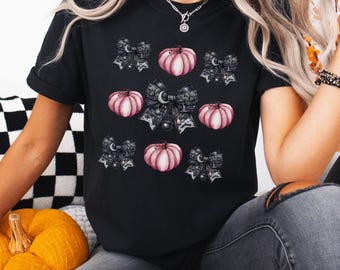 Comfort Colors Coquette Halloween Shirt, Bows and Pumpkins, Spooky Season Tee