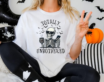 Koszulka z grafiką sarkastycznego szkieletu na Halloween, nieskrępowana koszulka retro