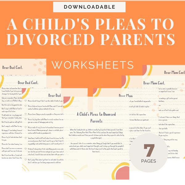 Coping with Divorce, Worksheets for kids and parents, separation journal, therapy worksheets, counselling resources, family therapy