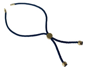 Ébauches de bracelet de curseur de corde réglable, ébauches de bracelet réglables, bracelets de corde de 2 mm, bleu marine (foncé) et or