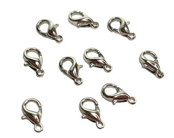 Fermagli per aragosta placcati in argento, artiglio di aragosta, fermagli di aragosta placcati in argento, fermagli per aragosta, lucido, (10mm x 5mm), confezione da 10