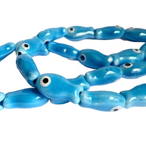Hand Made Ceramic Blue Fish Charms,Fish Beads,3 pcs in a pack.