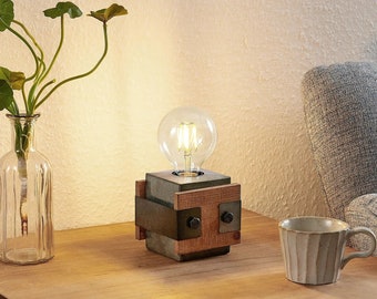 Tafellamp, minimalistische tafellamp met Edison-lamp, unieke tafellamp, handgemaakte lamp, hout en ijzer, cadeau voor ouders, cadeau voor mama en papa