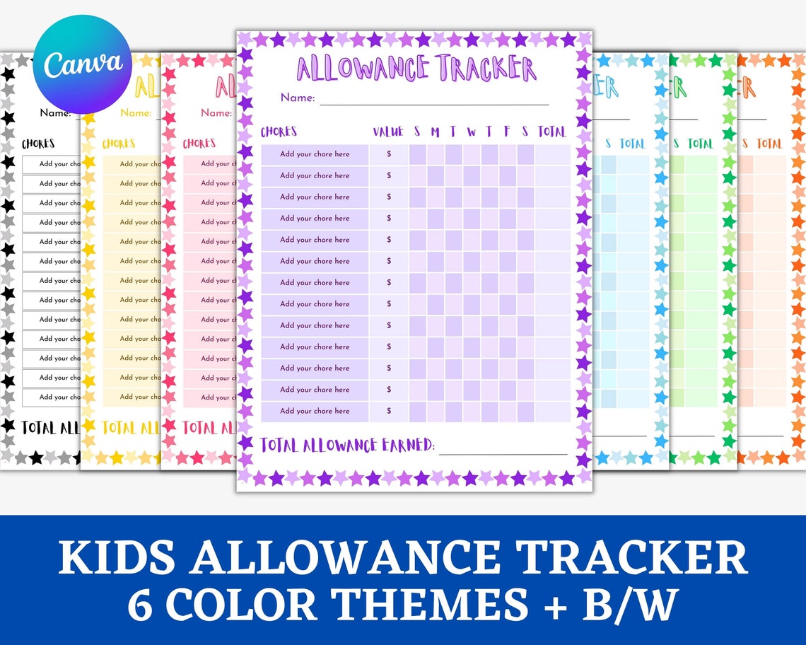 Editable Allowance Tracker for Kids Printable Allowance Chore Chart ...