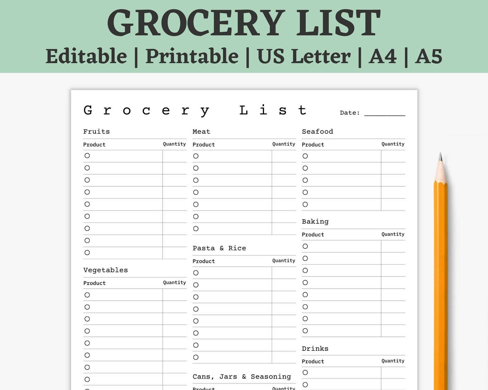 Master Grocery List Template Printable Pdf, Shopping List Printable Pdf, Food Shopping List ...
