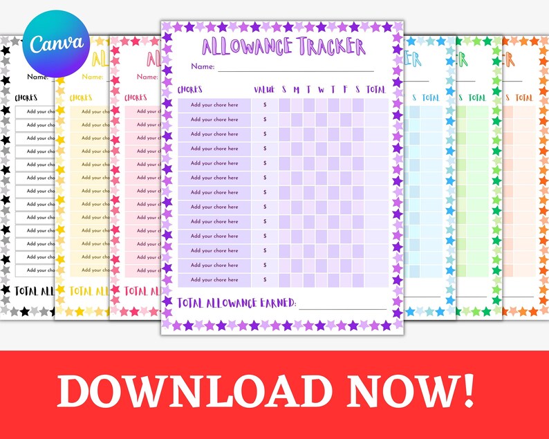 Editable Allowance Tracker for Kids Printable Allowance Chore Chart ...