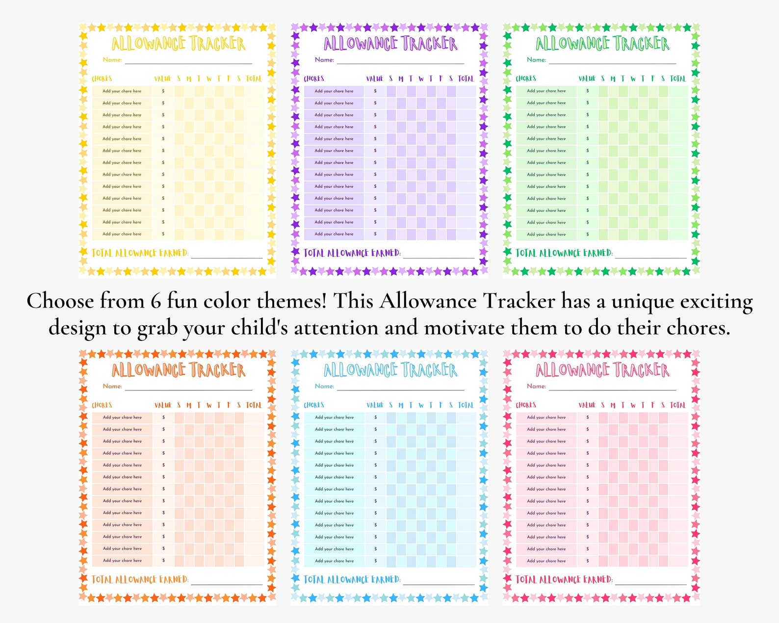 Editable Allowance Tracker for Kids Printable Allowance Chore Chart ...