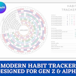 Monthly Habit Tracker Printable Landscape daily weekly habbit tracker goal planner progress tracker mandala tracker daily routine checklist