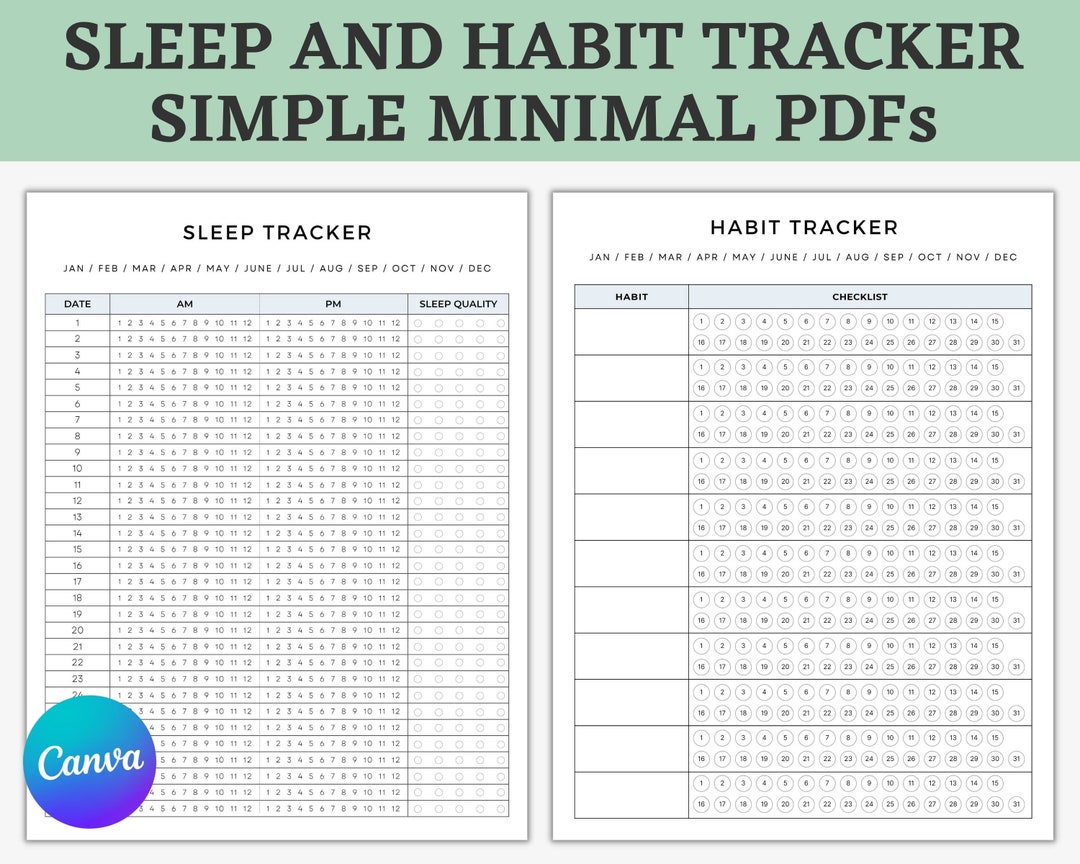 Simple Habit Sleep Tracker Planner Digital Monthly Habit Tracker Daily
