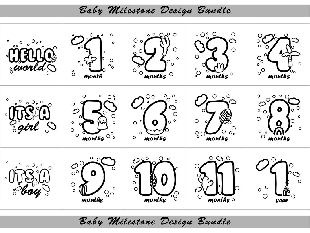 Baby Monthly Milestone Numbers Cards Svg Rounds Baby Announcement Svg ...
