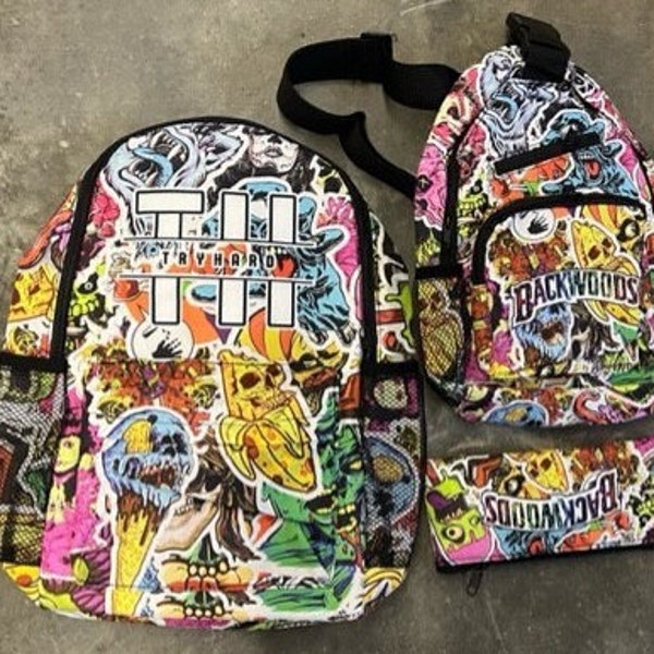 Set of 3 Backwoods Try Hard Backpack, Pencil bag, Shoulder Bag .WOW DEAL..