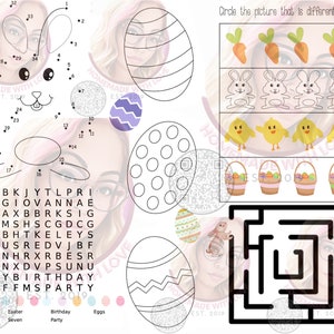 Hoja de actividades de fiesta temática de cumpleaños de Pascua personalizada