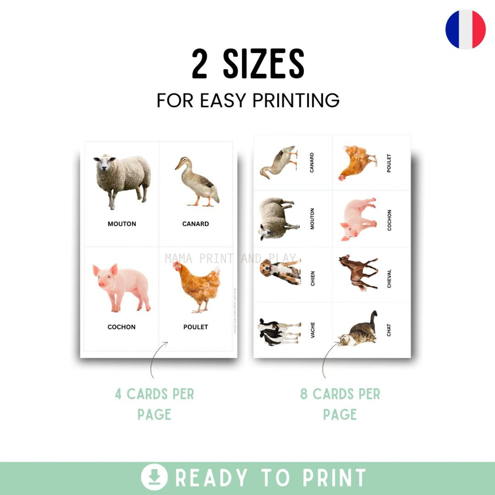 Farm Animals Flashcards in French for Kids | Printable Flashcards ...