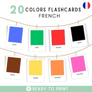 Edição COLORS FRENCH • 20 cartões Montessori em francês e 20 em inglês • Flash Cards, cartões de nomenclatura, cartões em PDF para impressão, pré-escola