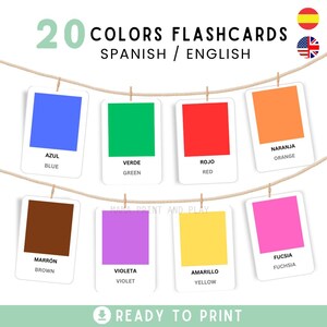 FARBEN Spanisch / Englisch Lernkarten, Dreiteilige Montessori Karten, Lernkarten, Lerndruckbare, Spanische Karten, Sofortiger Download