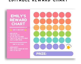 Editable Reward Chart for Kids | Printable Chore Chart | Behavior Chart | Digital Toddler Reward Chart