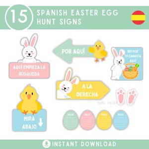 Spanish Easter Egg Hunt Printable Kit, Easter Bunny Clues, Easter Scavenger Hunt, Easter Game for Kids, Bunny Footprints, Instant Download