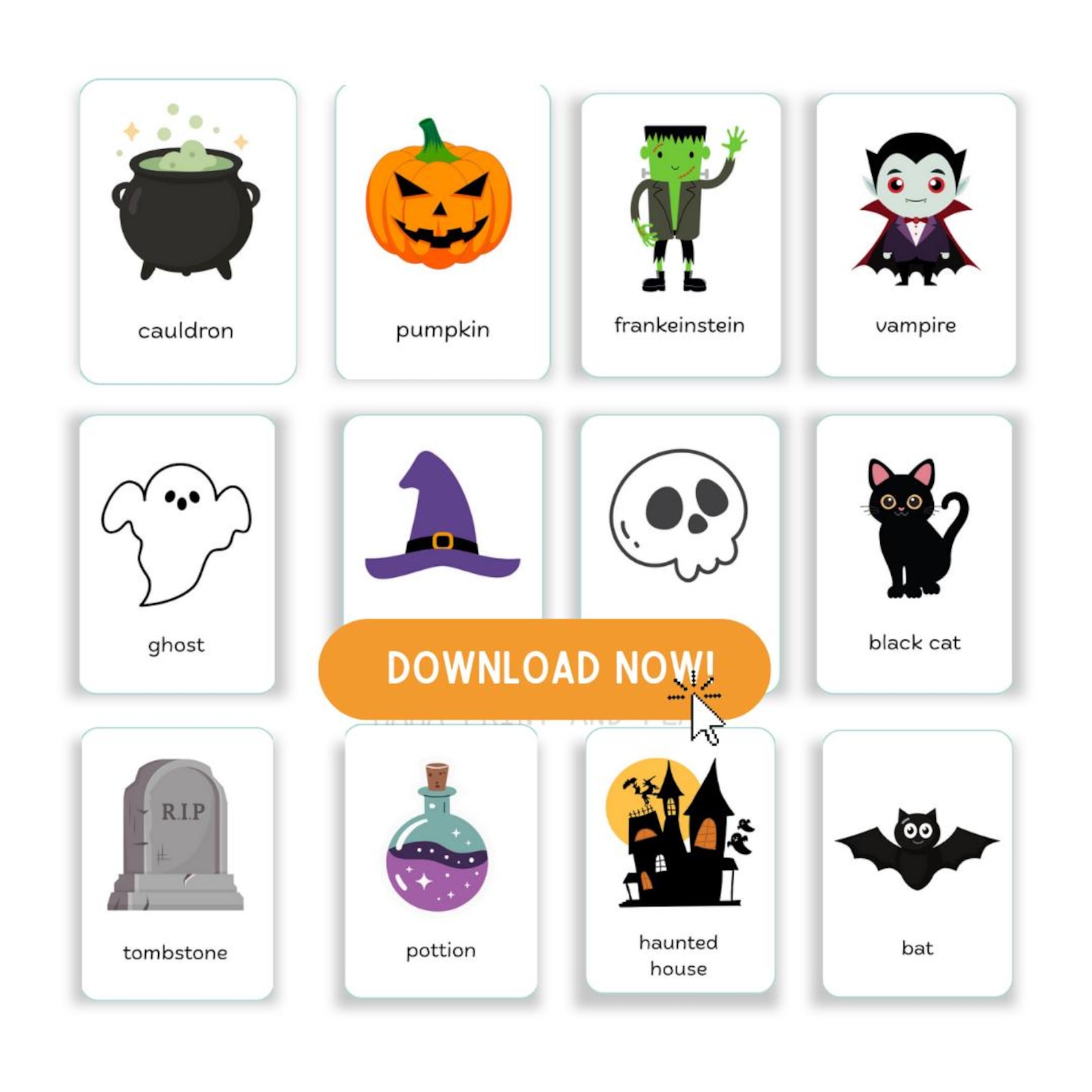 Halloween Flashcards for Kids | Printable Learning Cards, Educational ...