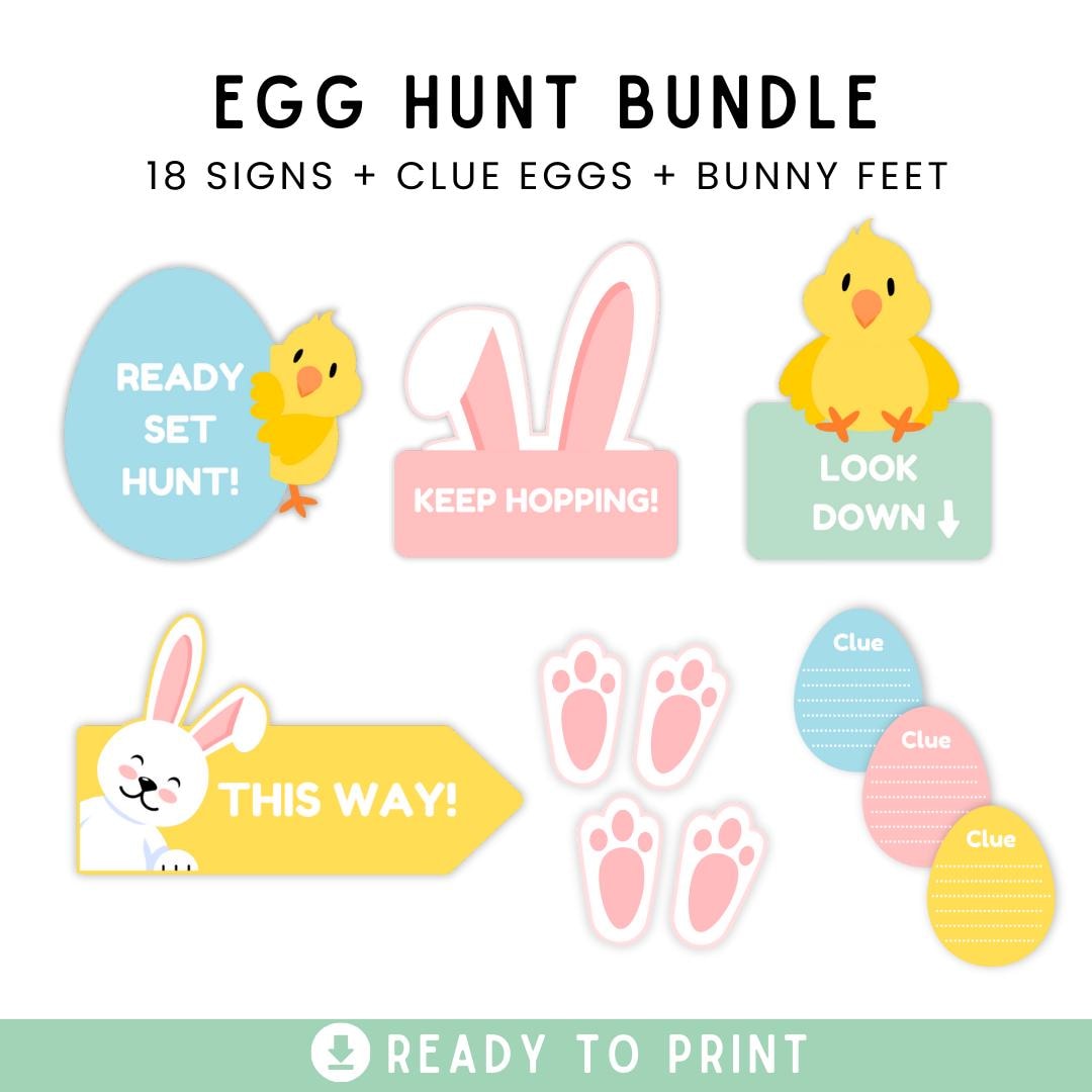 Printable Easter Egg Hunt Signs, Easter Bunny Sign, Digital Download ...