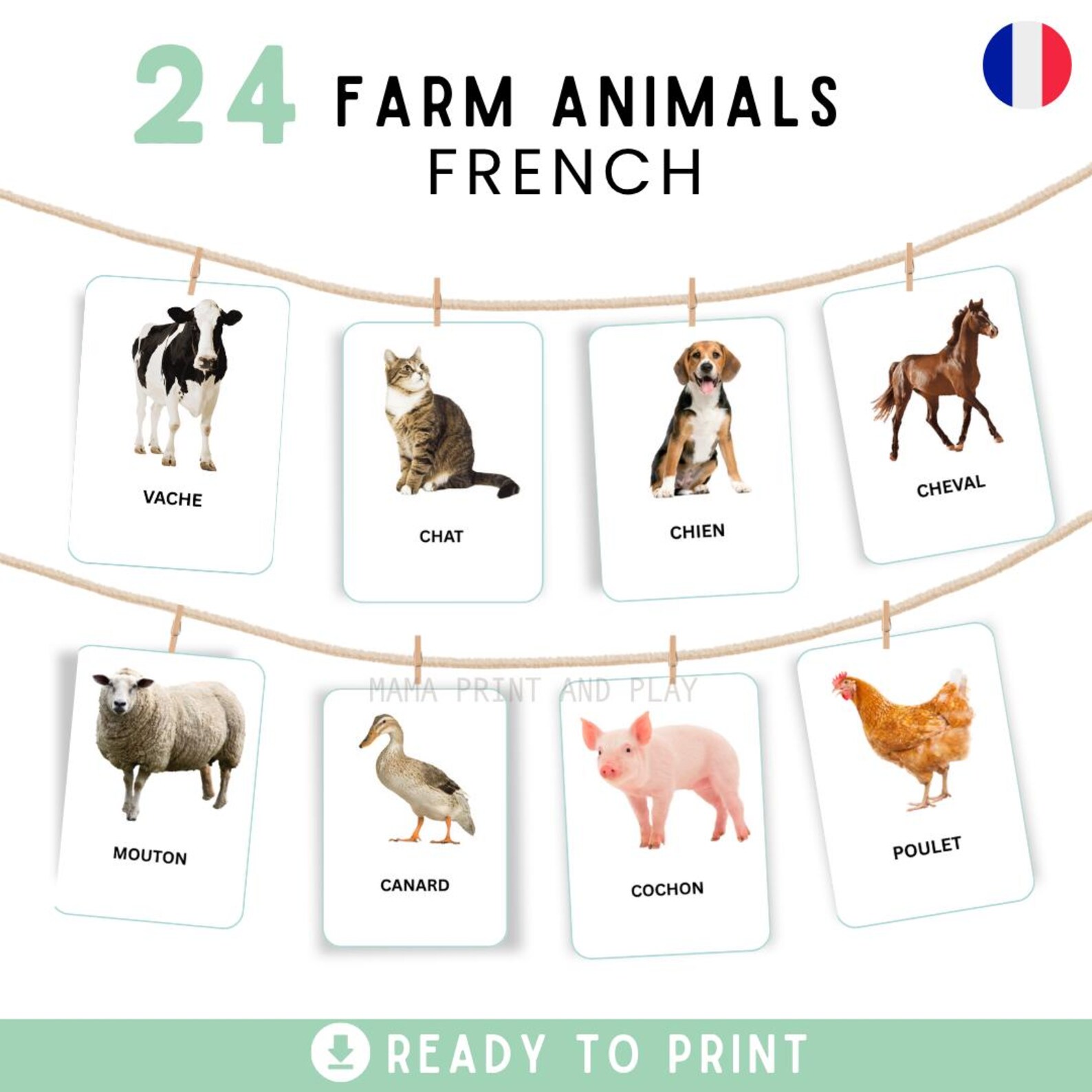 Farm Animals Flashcards in French for Kids | Printable Flashcards ...
