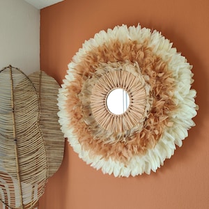 Jujuhat "VENITIAN" beige and brown feathers + raffia + sun stone