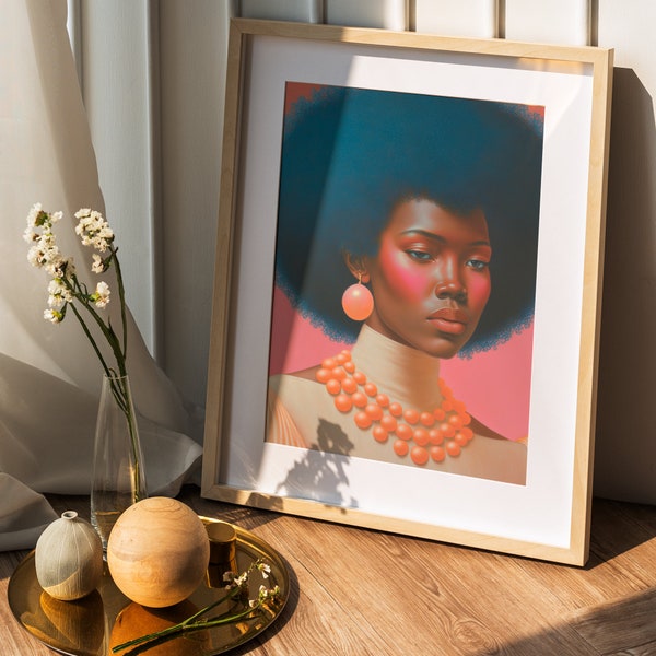 Space Age Portrait Print, Quirky gift, Eclectic Print, Maximalist Wall Art, Vintage Painting, Retro Painting, Digital Download