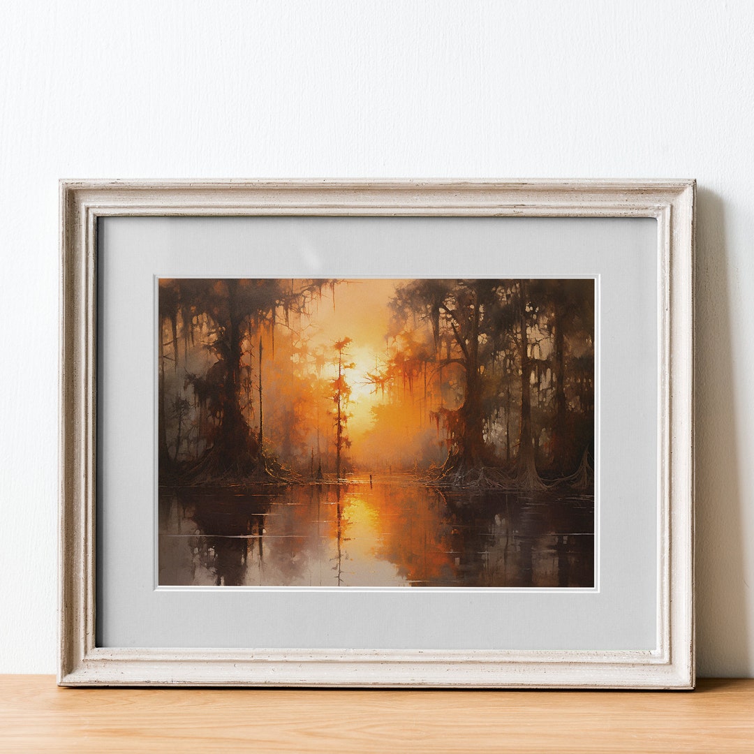 Moody Rustic Bayou Landscape Printable Wall Art, Antique Swamp Decor ...