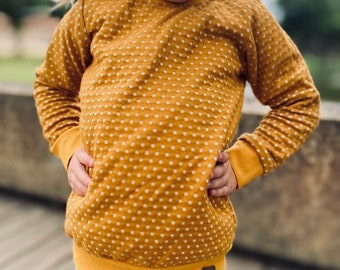 Sweet fine knit sweater in mustard yellow for babies and children