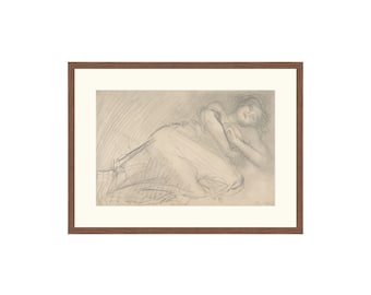 Female Figure Sketch Art Print: Vintage Antique Drawing (Digital Download)