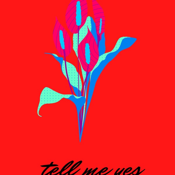 Poster mit Blume auf rotem Hintergrund mit Motiven Wand Kunstdruck digitaler Download Wall print A4