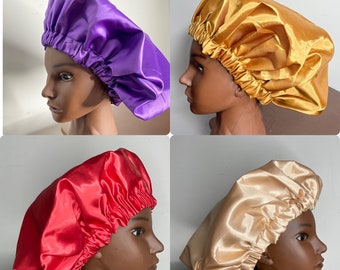Reversible Satin hair bonnet, Sleep Hat Bonnet, Satin Sleep Caps for Adults, Reversible Womens Sleep Cap, handmade double sided satin bonnet