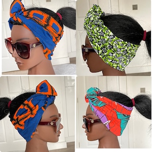 Satin lined expandable wide headband with ties, Non Stretch Ankara headband, Ankara bandana, African print satin lined turban headband