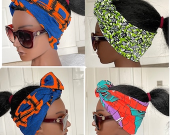 Satin lined expandable wide headband with ties, Non Stretch Ankara headband, Ankara bandana, African print satin lined turban headband