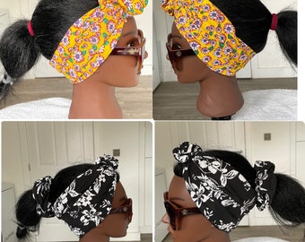 Satin lined expandable wide headband with ties, Non Stretch Ankara headband, Ankara bandana, African print satin lined turban headband