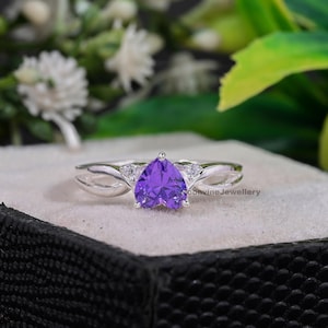 Amethyst Heart Ring, 925 Sterling Silver, Purple Stone Promise Ring, Heart Ring, Engagement Ring, Amethyst Jewelry,  Gift for Her