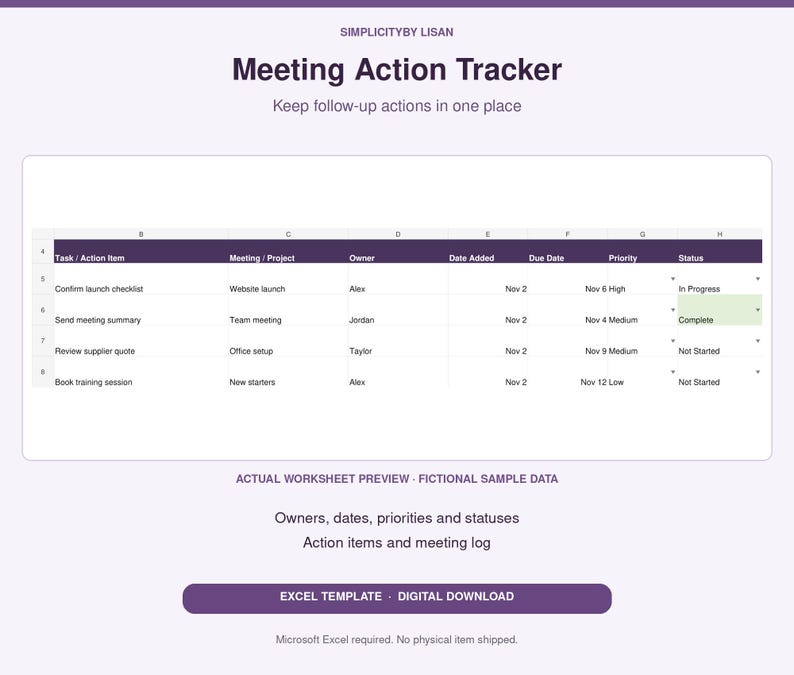 Action Cards Sample Meeting Action Tracker - Etsy