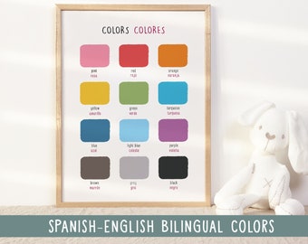 Spanish English Colors-Bilingual Preschool posters, Educational Prints,Toddler Playroom decor, Montessori Classroom decor Digital Download,