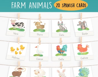 Spanish farm animals cards Preschool Education Homeschool, dividible cards, Toddler Playroom Montessori Classroom decor, Digital Download