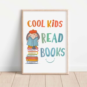 Cool kids read books, Educational Poster for Homeschool, Kids Decor, Toddler Playroom decor, Montessori Classroom decor, Digital Download, image 1