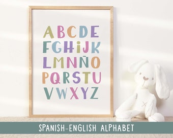 Spanish alphabet Educational poster Prints for Homeschool, Kids Decor, Toddler Playroom and Montessori Classroom decor, Digital Download,