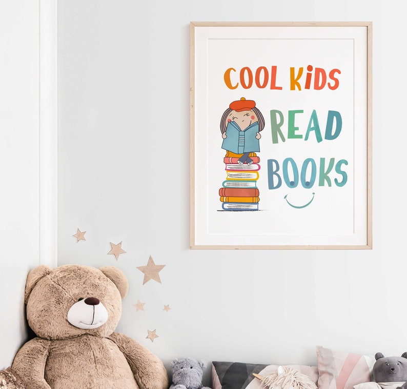 Cool kids read books, Educational Poster for Homeschool, Kids Decor, Toddler Playroom decor, Montessori Classroom decor, Digital Download, image 3