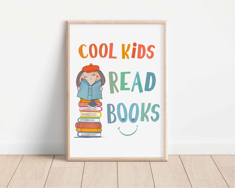 Cool kids read books, Educational Poster for Homeschool, Kids Decor, Toddler Playroom decor, Montessori Classroom decor, Digital Download, image 1