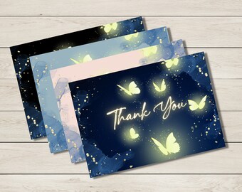 Editable Set of 4 Butterfly Thank You Cards, Instant Download