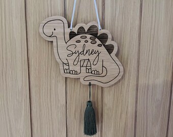 Dinosaur Wooden Bedroom Name Sign with or without Tassel | Dinosaur Bedroom Decor | Boys Bedroom Accessories