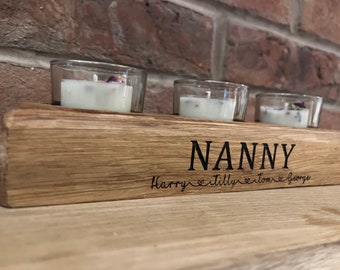Personalised Solid Oak Tea Light Holder | Mothers Day Candle | personalised Mother’s Day gift