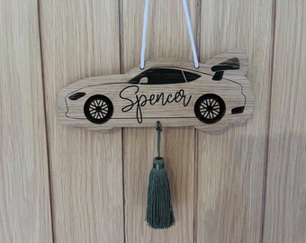 Car Wooden Bedroom Name Sign with or without Tassel | Sports Car Bedroom Decor | Boys Bedroom Accessories