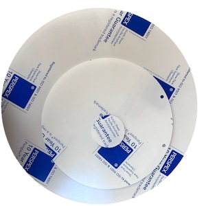 May include: Three white circular Perspex acrylic sheets of different sizes, each with a blue label that reads "Perspex 10 Year Guarantee" and "Registered to ISO 9001 & ISO 14001".